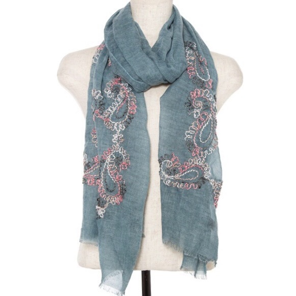 Accessories - *CLEARANCE* Singing the Blues Embroidered Scarf